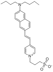 氢氧化4-(2-(6-(二丁基氨基)-2-萘基)乙烯基)-1-(3-硫代丙基)吡啶正离子内盐 结构式
