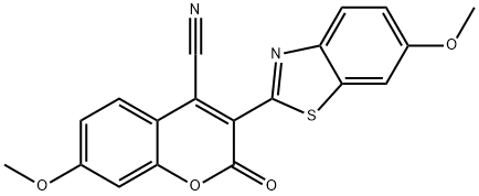7-METHOXY-3-(6-METHOXYBENZO[D]THIAZOL-2-YL)-2-OXO-2H-CHROMENE-4-CARBONITRILE,90146-03-5,结构式