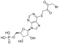 1-Bromo-4-((9-(5-O-phosphono-beta-D-ribofuranosyl)-9H-purin-6-yl)thio) -2,3-butanedione Struktur