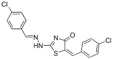Benzaldehyde, 4-chloro-, 5-(4-chlorophenyl)methylene-4,5-dihydro-4-oxo-2-thiazolylhydrazone 化学構造式