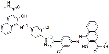 4,4'-[1,3,4-オキサジアゾール-2,5-ジイルビス[(3-クロロ-4,1-フェニレン)アゾ]]ビス[3-ヒドロキシ-N-メチル-2-ナフタレンカルボアミド] 化学構造式