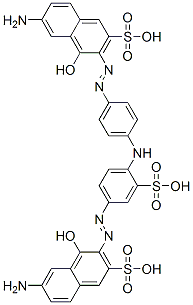 2-Naphthalenesulfonic acid, 6-amino-3-[[4-[[4-[(7-amino-1-hydroxy-3-sulfo-2-naphthalenyl)azo]phenyl]amino]-3-sulfophenyl]azo]-4-hydroxy-, diazotized, coupled with 2,4-diaminobenzenesulfonic acid and m-phenylenediamine, sodium salts 结构式