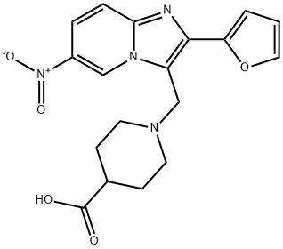 1-(2-FURAN-2-YL-6-NITRO-IMIDAZO[1,2-A]PYRIDIN-3-YLMETHYL)-PIPERIDINE-4-CARBOXYLIC ACID Structure