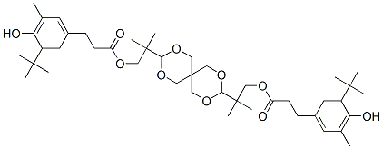 ビス[3-(3-tert-ブチル-4-ヒドロキシ-5-メチルフェニル)プロピオン酸](2,4,8,10-テトラオキサスピロ[5.5]ウンデカン-3,9-ジイル)ビス(2,2-ジメチル-2,1-エタンジイル) 化学構造式