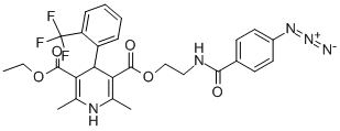 1,4-ジヒドロ-2,6-ジメチル-4-[2-(トリフルオロメチル)フェニル]-3,5-ピリジンジカルボン酸3-[2-[(4-アジドベンゾイル)アミノ]エチル]5-エチル 化学構造式