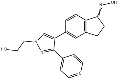 5-[1-(2-ヒドロキシエチル)-3-(4-ピリジニル)-1H-ピラゾール-4-イル]インダン-1-オンオキシム 化学構造式