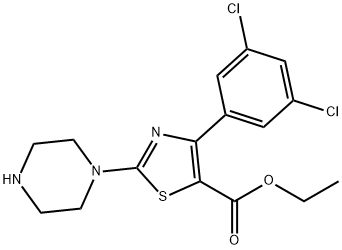 4-(3,5-二氯苯基)-2-(1-哌嗪基)-5-三唑羧酸乙酯 结构式