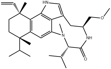 (4S,7S,10S,13R)-13-エテニル-1,3,4,5,7,8,10,11,12,13-デカヒドロ-4-(メトキシメチル)-8,10,13-トリメチル-7,10-ジイソプロピル-6H-ベンゾ[g][1,4]ジアゾニノ[7,6,5-cd]インドール-6-オン 化学構造式