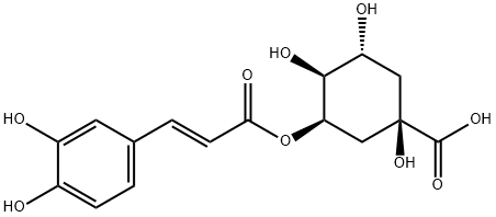 1,4β,5α-トリヒドロキシ-3β-[[3-(3,4-ジヒドロキシフェニル)-1-オキソ-2-プロペニル]オキシ]-1α-シクロヘキサンカルボン酸 化学構造式