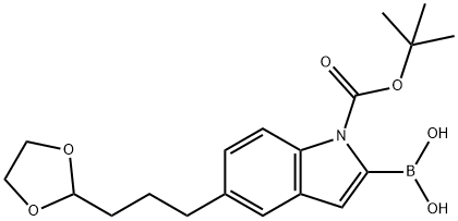 1H-Indole-1-carboxylic acid, 2-borono-5-[3-(1,3-dioxolan-2-yl)propyl]-, 1-(1,1-dimethylethyl) ester Structure