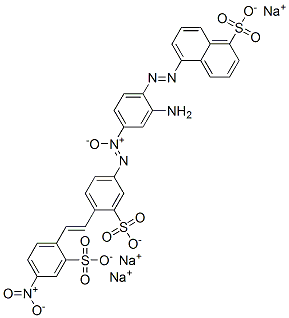 trisodium 5-[[2-amino-4-[[4-[2-(4-nitro-2-sulphonatophenyl)vinyl]-3-sulphonatophenyl]azoxy]phenyl]azo]naphthalene-1-sulphonate Struktur