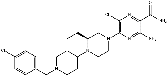 3-氨基-6-氯-5-[(3S)-4-[1-[(4-氯苯基)甲基]-4-哌啶基]-3-乙基-1-哌嗪基]-2-哌嗪甲酰胺, 906805-42-3, 结构式
