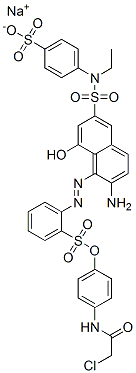 2-[[2-アミノ-6-[[エチル(4-ソジオスルホフェニル)アミノ]スルホニル]-8-ヒドロキシ-1-ナフタレニル]アゾ]ベンゼンスルホン酸4-[(クロロアセチル)アミノ]フェニル 化学構造式