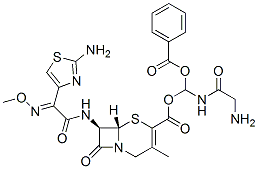 7beta-(2-(2-aminothiazol-4-yl)-2-methoxyiminoacetamido)-3-methyl-3-cephem-4-carboxylic acid glycylaminobenzoyloxymethyl ester Structure