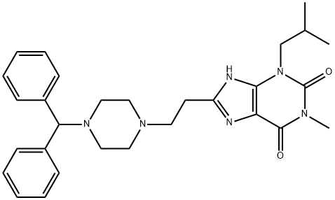 8-[2-(4-benzhydrylpiperazin-1-yl)ethyl]-1-methyl-3-(2-methylpropyl)-7H-purine-2,6-dione Struktur