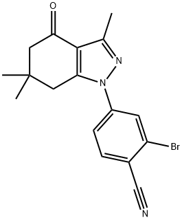 Benzonitrile, 2-broMo-4-(4,5,6,7-tetrahydro-3,6,6-triMethyl-4-oxo-1H-indazol-1-yl)- Struktur