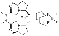 (-)-4,5-Bis[(2R,5R)-2,5-dimethylphospholano]-1,2-dihydro-1,2-dimethyl-3,6-pyridazinedione(1,5-cyclooctadiene)rhodium(I) tetrafluoroborate Structure
