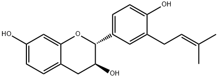 (2R,3S)-3,4-ジヒドロ-2-[4-ヒドロキシ-3-(3-メチル-2-ブテニル)フェニル]-2H-1-ベンゾピラン-3,7-ジオール 化学構造式