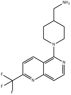 (1-(2-(三氟甲基)-1,6-萘啶-5-基)哌啶-4-基)甲胺, 909644-98-0, 结构式