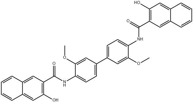 N,N'-(3,3'-ジメトキシ[1,1'-ビフェニル]-4,4'-ジイル)ビス(3-ヒドロキシ-2-ナフトアミド) 化学構造式
