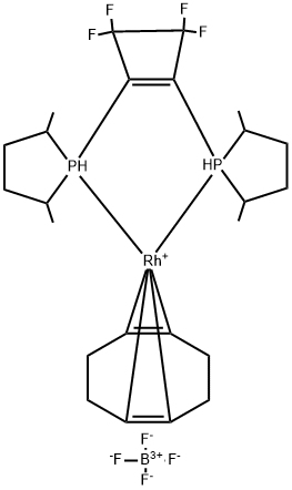 1,2-ビス[(2R,5R)-2,5-ジメチルホスホラノ]-3,3,4,4-テトラフルオロ-1-シクロブテン(1,5-シクロオクタジエン)ロジウム(I)テトラフルオロボラート 化学構造式