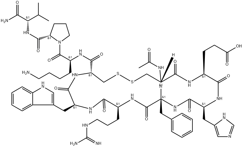 AC-CYS-GLU-HIS-D-PHE-ARG-TRP-CYS-LYS-PRO-VAL-NH2 Structure