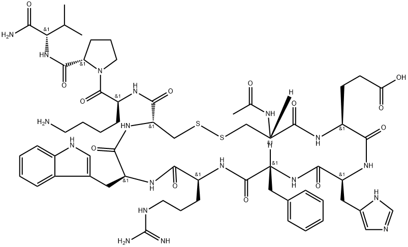 AC-CYS-GLU-HIS-D-PHE-ARG-TRP-CYS-LYS-PRO-VAL-NH2, 91050-39-4, 结构式