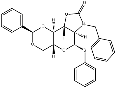 N-苄基-2-氨基-4,6-邻苯亚甲基-2-N,3-邻羰基-2-脱氧-1-硫代-Β-D-吡喃葡萄糖苷苯酯 结构式