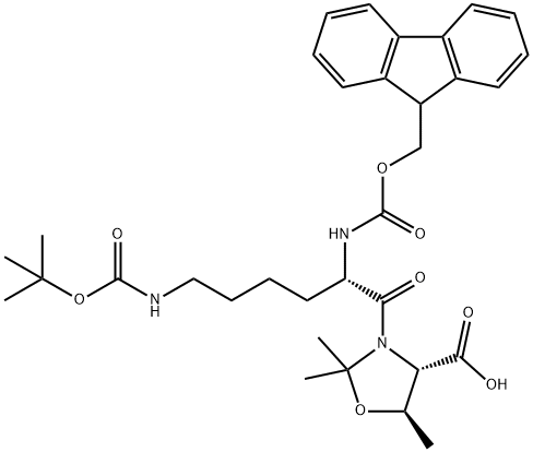 (4S,5R)-3-[(2S)-6-[[叔丁氧羰基]氨基]-2-[[芴甲氧羰基]氨基]-1-氧代己基]-2,2,5-三甲基-4-恶唑烷羧酸, 911838-56-7, 结构式