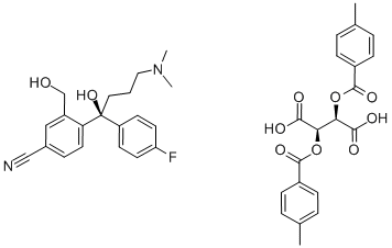 4-[(1S)-(4-Dimethylamino)-1-(4-fluotophenyl)-1-hydroxybutyl]-3-(hydroxymethyl)benzonitrile (2R,3R)-2,3-bis[(4-methylbenzoyl)oxy]butanedioic acid Structure