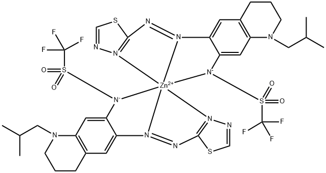 Zinc,bis[1,1,1-trifluoro-N-[1,2,3,4-tetrahydro-1-(2-methylpropyl)-6-[(1,3,4-thiadiazol-2-yl-kN3)azo-kN1]-7-isoquinolinyl]methanesulfonamidato-kN]- Structure