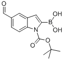 1H-Indole-1-carboxylic acid, 2-borono-5-formyl-, 1-(1,1-dimethylethyl) ester Structure