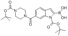 1H-Indole-1-carboxylic acid, 2-borono-6-[[4-[(1,1-dimethylethoxy)carbonyl]-1-piperazinyl]carbonyl]-, 1-(1,1-dimethylethyl) ester|2-硼-6-[[4-[(1,1-二甲基乙氧基)羰基]-1-哌嗪基]羰基]-1H-吲哚-1-羧酸-1-(1,1-二甲基乙基)酯
