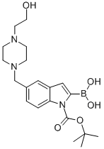 1H-Indole-1-carboxylic acid, 2-borono-5-[[4-(2-hydroxyethyl)-1-piperazinyl]methyl]-, 1-(1,1-dimethylethyl) ester Structure
