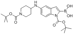 1H-Indole-1-carboxylic acid, 2-borono-5-[[1-[(1,1-dimethylethoxy)carbonyl]-4-piperidinyl]amino]-, 1-(1,1-dimethylethyl) ester Structure