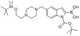 1H-Indole-1-carboxylic acid, 2-borono-5-[[4-[2-[[(1,1-dimethylethyl)dimethylsilyl]oxy]ethyl]-1-piperazinyl]methyl]-, 1-(1,1-dimethylethyl) ester Structure
