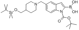 1H-Indole-1-carboxylic acid, 2-borono-5-[[4-[[[(1,1-dimethylethyl)dimethylsilyl]oxy]methyl]-1-piperidinyl]methyl]-, 1-(1,1-dimethylethyl) ester|2-硼-5-[[4-[[[(1,1-二甲基乙基)二甲基硅酯]氧基]甲基]-1-哌啶基]甲基]-1H-吲哚-1-羧酸-1-(1,1-二甲基乙基)酯