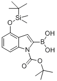 1H-Indole-1-carboxylic acid, 2-borono-4-[[(1,1-dimethylethyl)dimethylsilyl]oxy]-, 1-(1,1-dimethylethyl) ester Structure