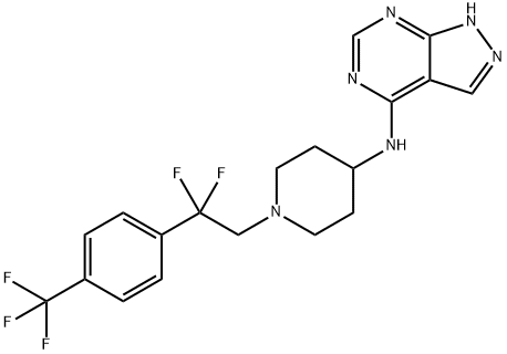 N-[1-[2,2-二氟-2-[4-(三氟甲基)苯基]乙基]-4-哌啶基]-1H-吡唑并[3,4-D]嘧啶-4-胺 结构式