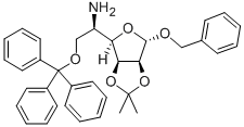 BENZYL 5-AMINO-5-DEOXY-2,3-O-ISOPROPYLIDENE-6-O-TRITYL-ALPHA-D-MANNOFURANOSIDE|5-氨基-5-脱氧-2,3-O-异亚丙基-6-O-三苯甲基-Α-D-呋喃甘露糖
