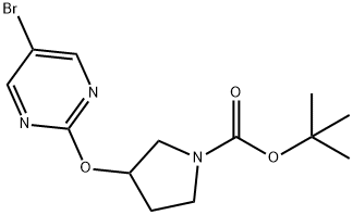1-BOC-3-(5-ブロモピリミジン-2-イルオキシ)ピロリジン 化学構造式