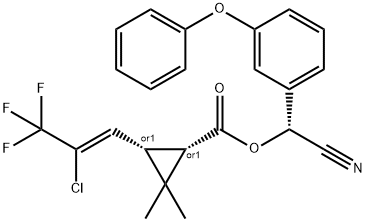 rac-3α*-[(Z)-2-クロロ-3,3,3-トリフルオロ-1-プロペニル]シクロプロパン-1α*-カルボン酸[(S*)-シアノ(3-フェノキシフェニル)メチル] 化学構造式