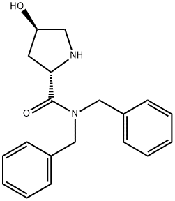 (2S,4R)-N,N-ジベンジル-4-ヒドロキシピロリジン-2-カルボアミド 化学構造式
