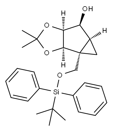 (1R,2R,3S,4S,5S)-1-(TERT-ブチルジフェニル)シリルオキシメチル-2,3-ジオキシ-O,O-イソプロピリデンビシクロ[3.1.0]ヘキサン-4-オール 化学構造式