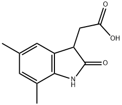 (5,7-ジメチル-2-オキソ-2,3-ジヒドロ-1H-インドール-3-イル)酢酸 化学構造式