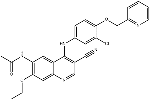 N-(4-((3-Chloro-4-(pyridin-2-ylMethoxy)phenyl)aMino)-3-cyano-7-ethoxyquinolin-6-yl)acetaMide Struktur
