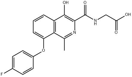 Glycine,  N-[[8-(4-fluorophenoxy)-4-hydroxy-1-methyl-3-isoquinolinyl]carbonyl]- 化学構造式