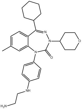 2H-1,3,4-Benzotriazepin-2-one,1-[4-[(2-aMinoethyl)aMino]phenyl]-5-cyclohexyl-1,3-dihydro-8-Methyl-3-(tetrahydro-2H-pyran-4-yl)- Structure