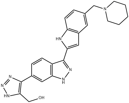(5-(3-(5-(哌啶-1-基甲基)-1H-吲哚-2-基)-1H-吲唑-6-基)-1H-1,2,3-三唑-4-基)甲醇, 916767-35-6, 结构式