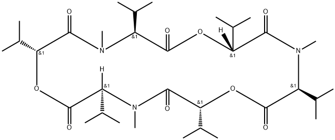 (3S,6R,9S,12R,15S,18R)-3,6,9,12,15,18-ヘキサイソプロピル-4,10,16-トリメチル-1,7,13-トリオキサ-4,10,16-トリアザシクロオクタデカン-2,5,8,11,14,17-ヘキサオン 化学構造式